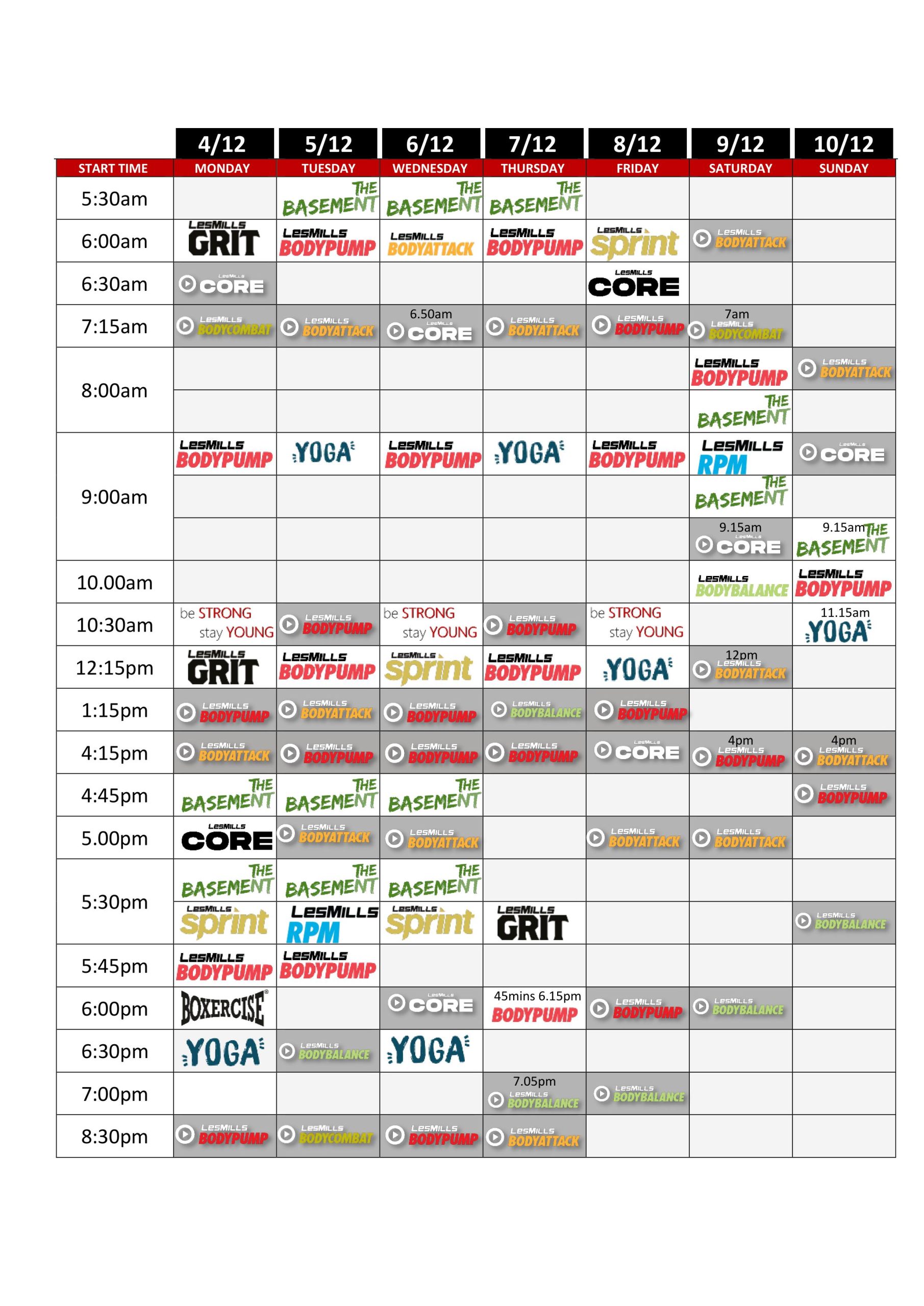 Christmas Timetable