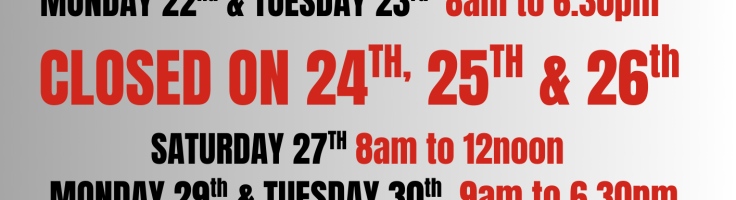 CHRISTMAS RECEPTION HOURS – FitnessWorks NT